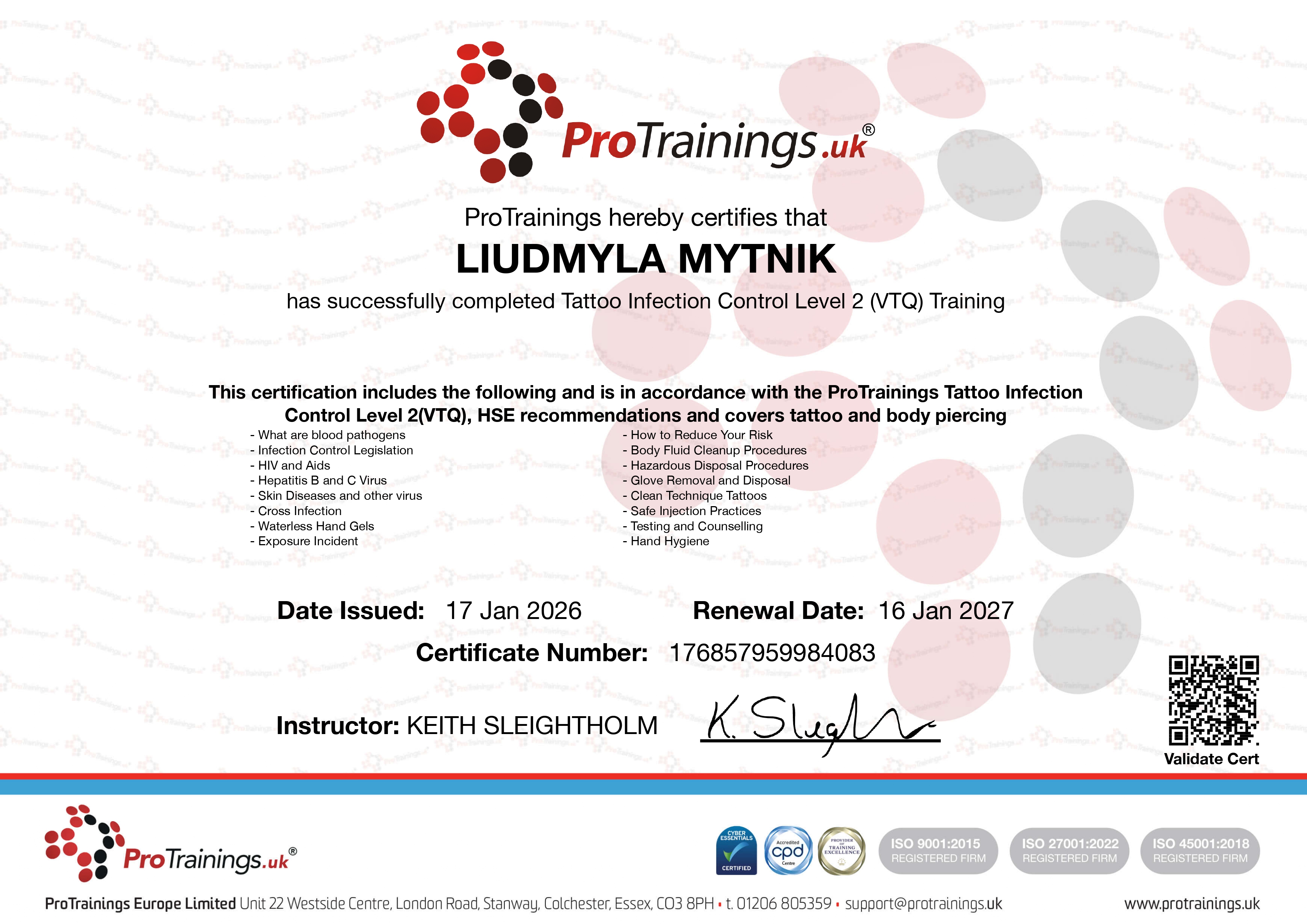 Tattoo Infection Control Level 2 (VTQ) Training