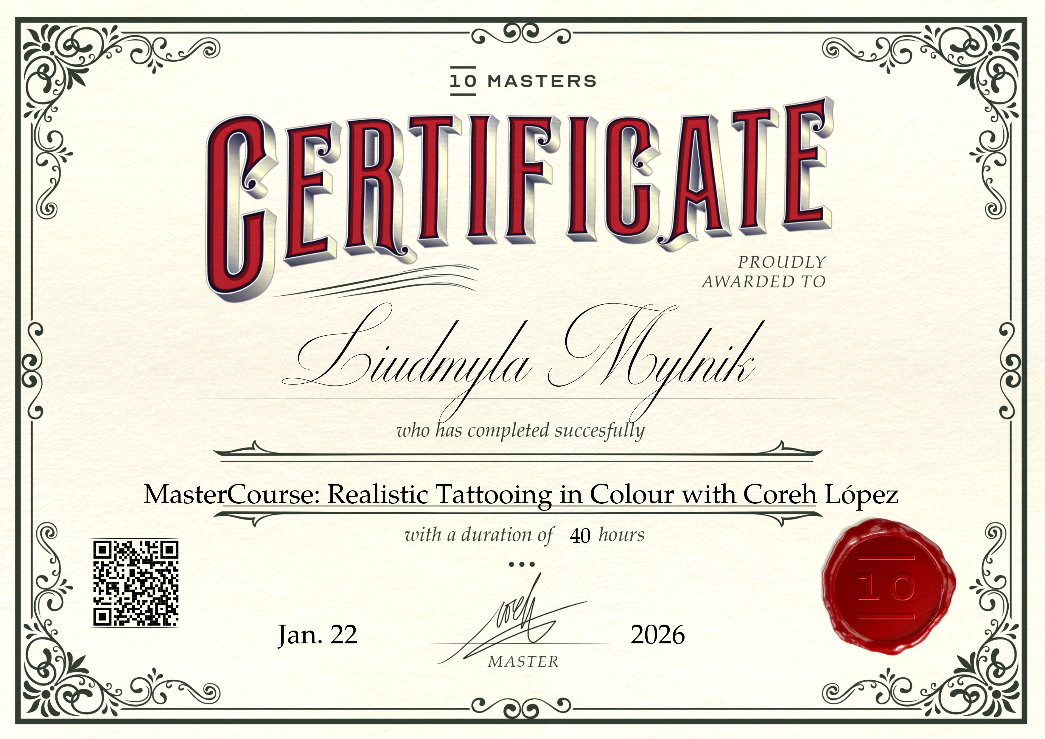 MasterCourse: Realistic Tattooing in Colour with Coreh López