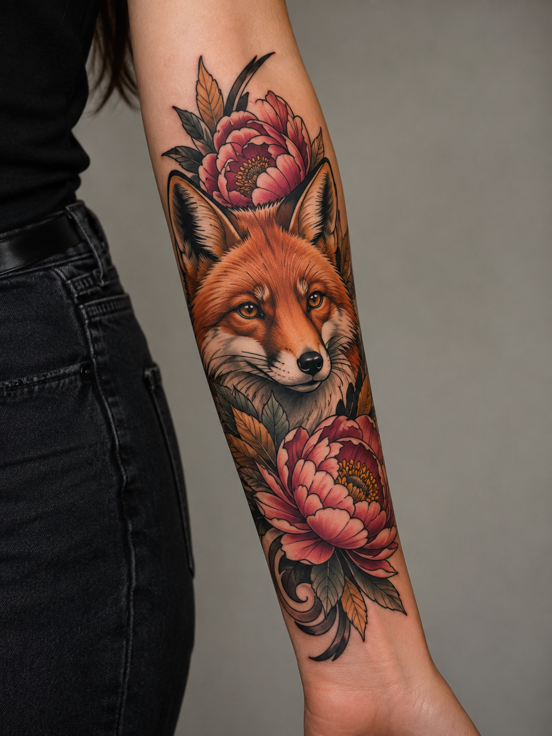 Fox and flowers concept with the animal as the main subject.