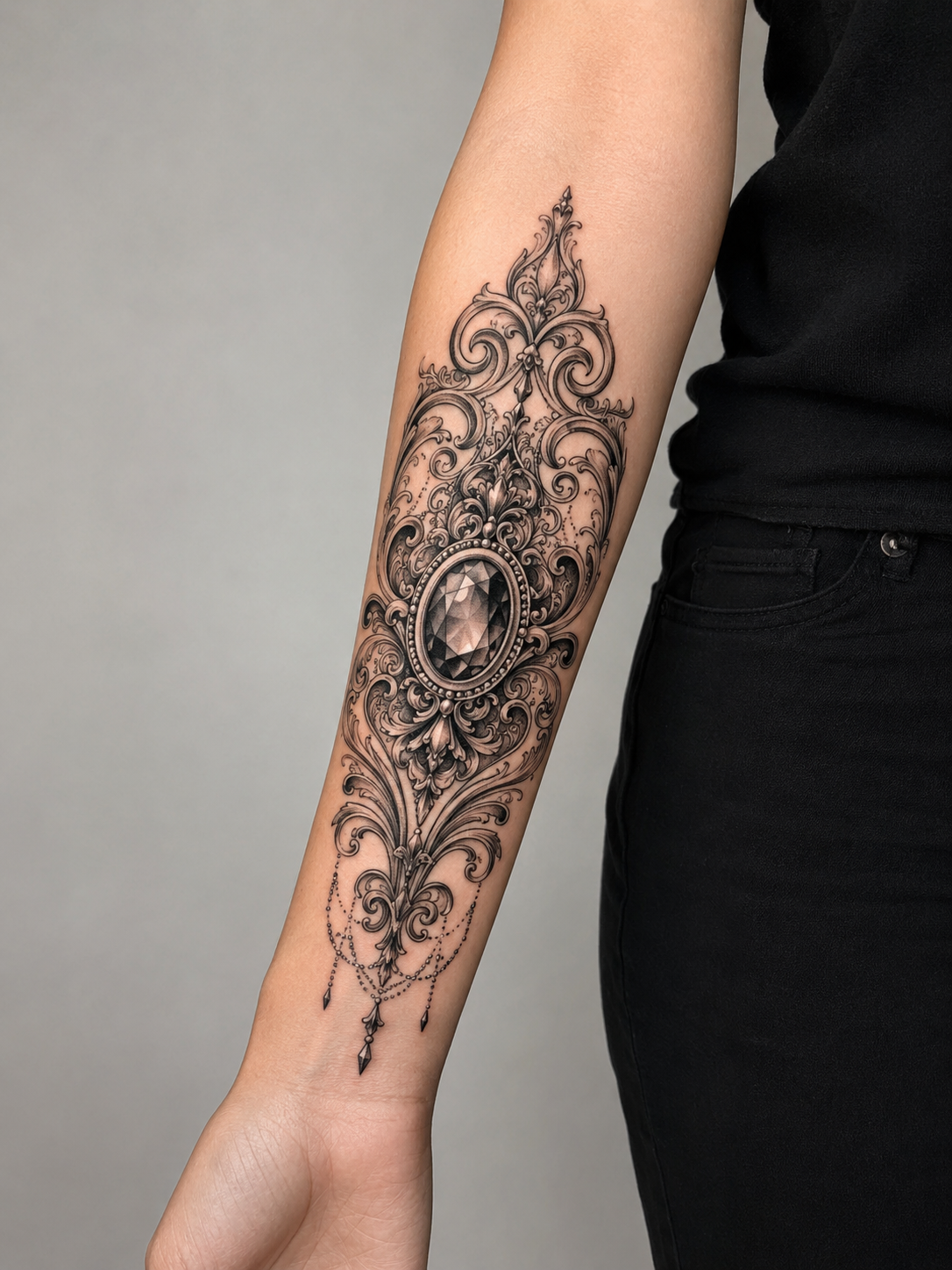 Jewellery-style Ornamental concept following the shape of a forearm.
